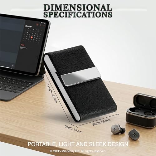 Image of Mini2buy Customized Unisex Vertical Card Holder Name Engraved for Credit|Debit|ATM|Business Visiting RFID Blocking Stainless Steel (1 x 10 x 6 cm) Personal Corporate Gift (S-Plan Black)