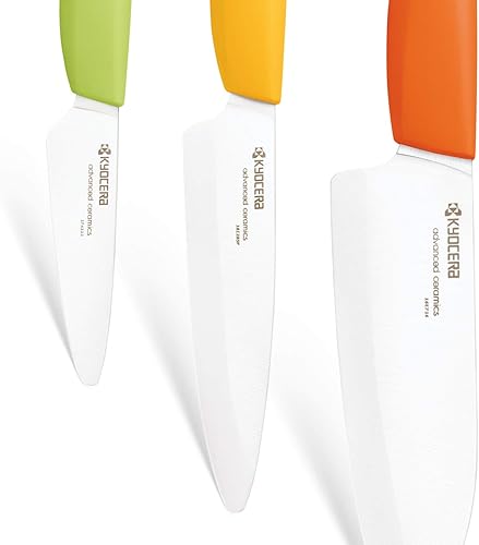 Vista 32 de Kyocera Juego de cuchillos de cerámica Advanced Revolution Series de 3 piezas, amarillo, blanco