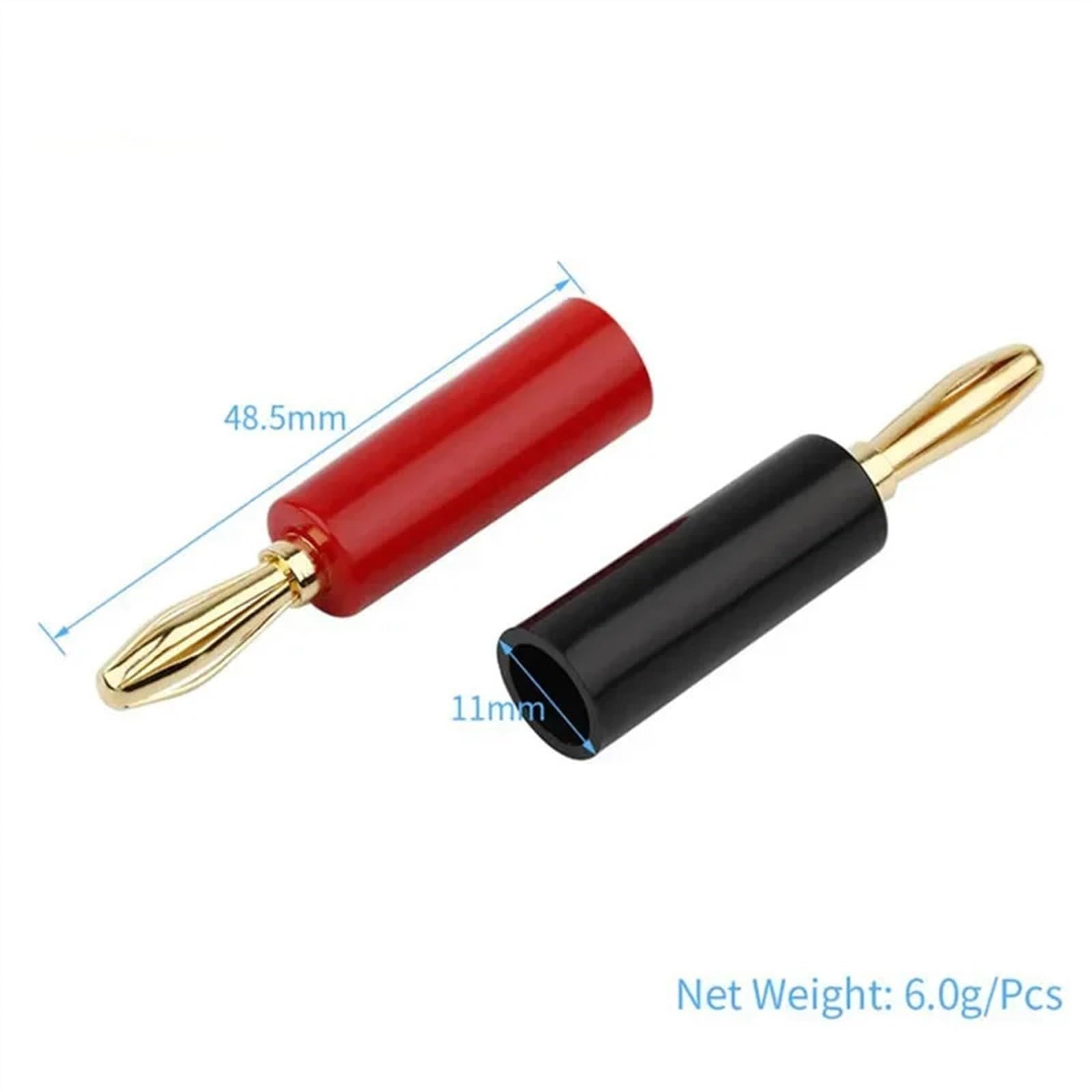Connettore spina a banana da 4 mm Jack maschio Terminale altoparlante Cavo musicale con connettore placcato oro Nero Rosso(20pcs)