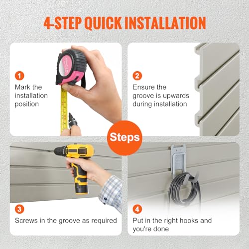 VEVOR 8er-Set Wandpanel Werkzeugwand 243,8x129,1cm Wandpaneel WPC Werkzeughalter Organizer, Lamellenwand Slatwall Stecktafel Pegboard Wandhalterung Ideal für Werkstatt Lager Keller Werkbank Garage