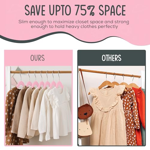 TechZoo 50 Premium Kids Velvet Hangers - 14" Non-Slip Clothes Hangers for Kids & Preteens - Ultra Slim, Space-Saving, Strong & Durable Hangers with 360° Swivel Hook - Pink by TechZoo - Image 5