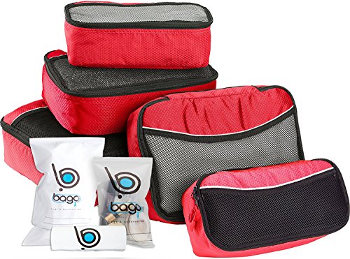 5 Packing Cubes For Travel Luggage or Suitcase + 6 Toiletry Zip Bags Organizers Cubes (Red)