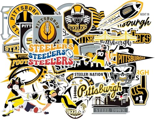 35PCS Pittsburgh Stickers Pack Steeler — Pennsylvania Football and Rugby Decals for Water Bottle, Laptop, Car, Helmet, Scrapbook — Waterproof Vinyl Pittsburgh Gifts for Kids Teens Adults Fans
