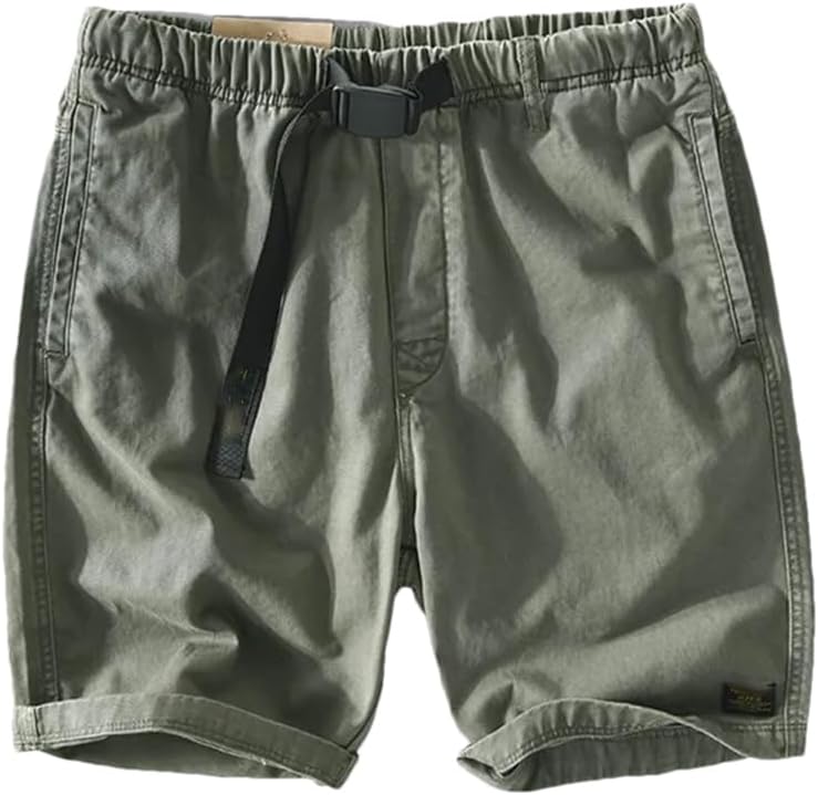 Men's Cotton Casual Shorts Elastic Waist Solid Color Simple Loose Half Length Pants