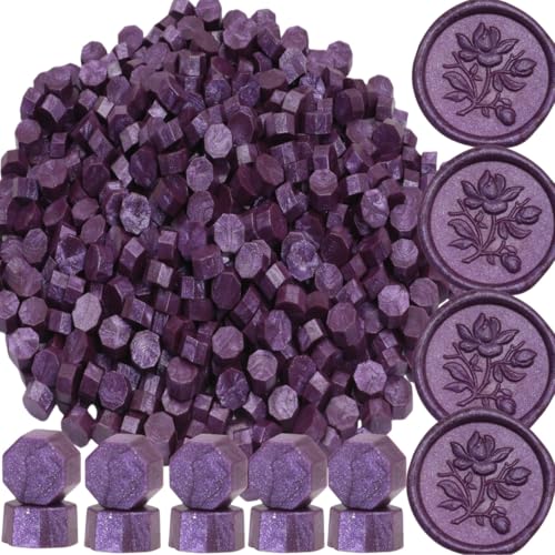 300 Pcs Wax Seal Beads Sealing Wax Beads Refilling Octagon Wax Sealing Beads for Wax Stamp Sealing Perfect for Wedding Invitations Christmas Cards Envelopes Letter Sealing (Purple)