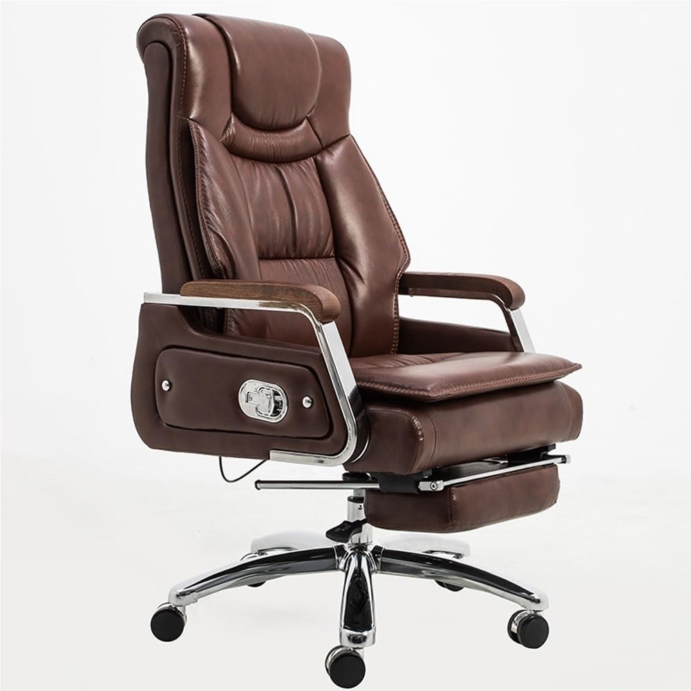 HTTGDGDH Ergonomic High Back Black Leather Executive Office Chair - Swivel Chair For Home & Business Comfortable Supportive Task Chair For Work Study & Gaming,Marrone
