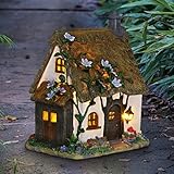 Exhart Solar Flower Vine House Garden Statue, Resin, Adorable Fairy Garden LED Décor, 8