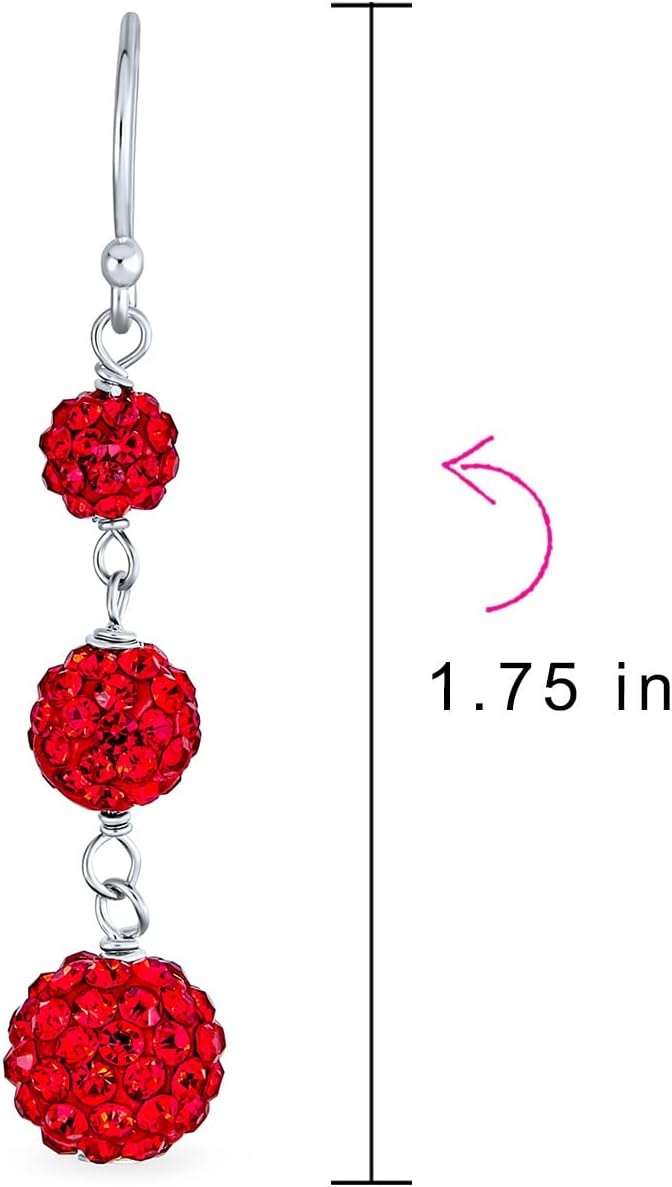 Black Red White Crystal Pave Round Graduated Two or Three Tier Disco Ball Linear Dangle Chandelier Earrings for Women Teen.925 Sterling Silver - Image 4