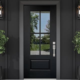 36" x 80" 4-Lite Black Fiberglass Exterior Door Unit with Brickmold - Left Hand Inswing