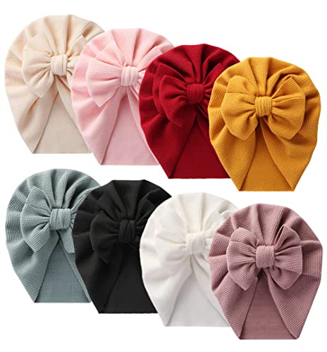 Image of QandSweat Baby Girls' Hats & Caps Knotted Turban Cute Toddler Hat Hair Accessories 3-36M (Crooked- 8Pack)