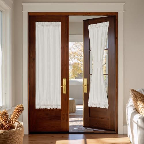 NICETOWN Linen Front Door Curtain 64 Inch Length for Glass Window, Cream Small Short Top and Botton Rod Pocket Curtains for Bedroom, 26 x 64, 1 Panel