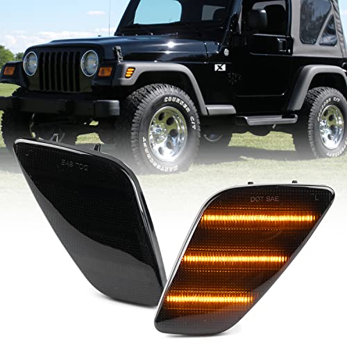 Nslumo Tj Led Side Marker Lights Replacement For 1997-2006 J'eep Wrangler Tj Amber Led Bumper Side Turn Signal Parking Light Assembly Replace Oem 55155628Ac Sidemarker Lamps Smoked Lens #TOP22