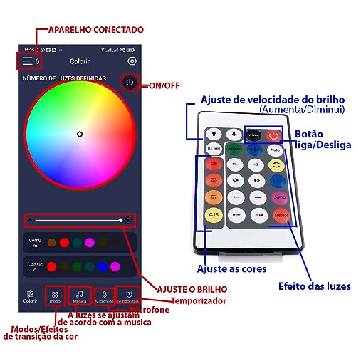 Fita Led Smart Aplicativo Celular 10 Metros Cores RGB App Telefone Ajustavel Decoraçao Pisca Pisca A