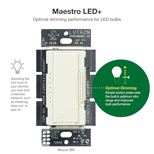 Image of Lutron Maestro LED+ Dimmer Switch for Dimmable LED, Halogen and Incandescent Bulbs, 150W /Single-Pole or Multi-Location, MACL-153M-BI, Biscuit