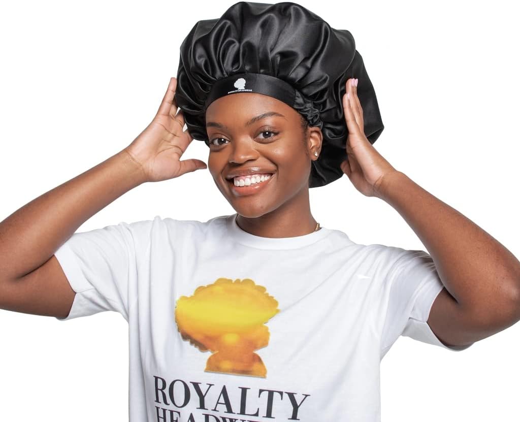 Royalty Headwear Silk Satin Bonnet for Women - Adjustable Jumbo Extra Secure Non-Slip Satin Cap Silk Hair Bonnet for Sleeping