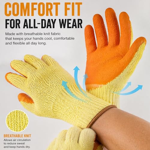 Image of Multipurpose Nylon Anti Cut PU Nitrile Coating Work Safety Gloves, Hand & Fingers, Gardening, Mechanical, Construction, Agriculture & Automotive - Durable & Comfortable (ORNAGEYELLOW-5PAIR)