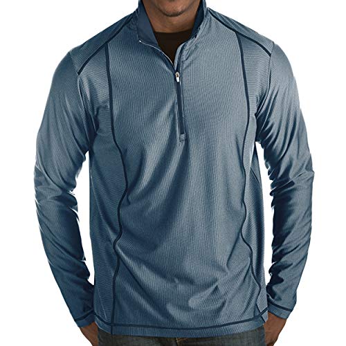 Antigua Men's Tempo 1/4-Zip Heathered Golf Pullover, X-Large Navy Heather/Navy
