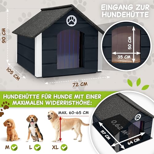 Outentin Hundehütte Outdoor Isoliert - Hundehaus für Große Hund - Winterfest und Wetterfest - Hunde Haus für Draußen mit schrägem Dach - Stabile Villa und Moderne Design - 103 x 90 x 70cm-Grau