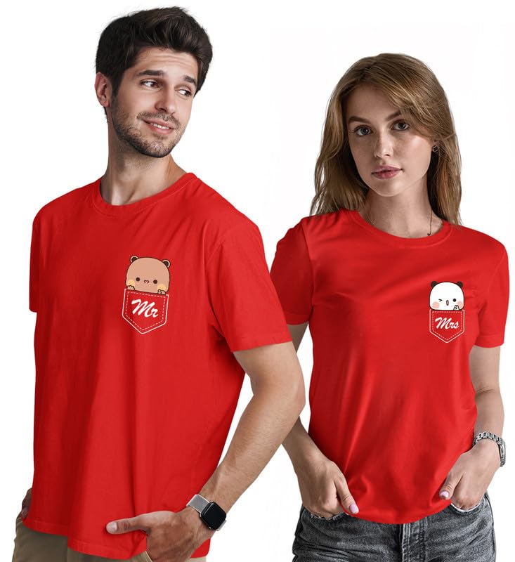 Image of INDISSH Couple Love Printed 100% Cotton Tshirt for Men and Women - CP-MRMRS