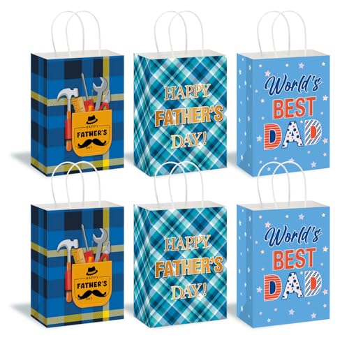 HEYINSHEN 12 Pcs Fathers Day Gift Bags Fathers Day Bags with Handle Happy Fathers Day Gift Bag Bulk Best Dad Gift Bag Dad Treat Goodie Present Boxes Blue Party Supplies for Dads Men Birthday Decor