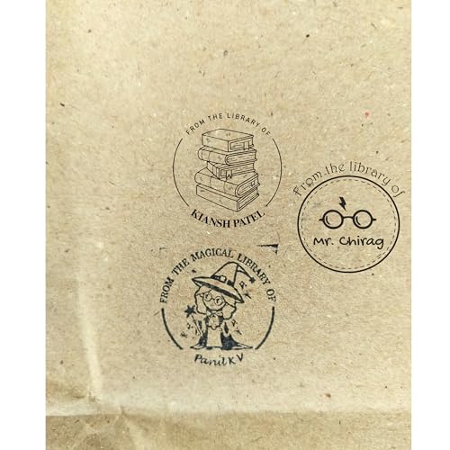 Image of Kunya Personalised Book Stamp with Your Name(3.5 cm Dia), customised for Stamping Books for Readers, Great Gift for booklovers, Kids, Teachers (HP Glasses)