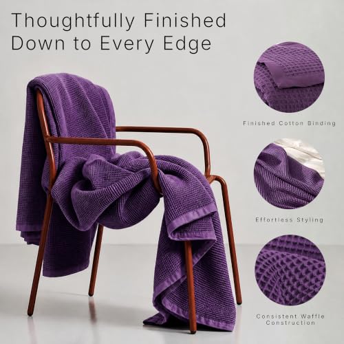 Image of GOTS Certified 60 inchX80 inch Twin 100% Organic Cotton Waffle Blanket-Dark Purple | Premium Waffle Blankets & Throws for Bed, Throw Blanket for Couch, Modern & Cozy Blanket, All Season, Comfy and Soft Blankets