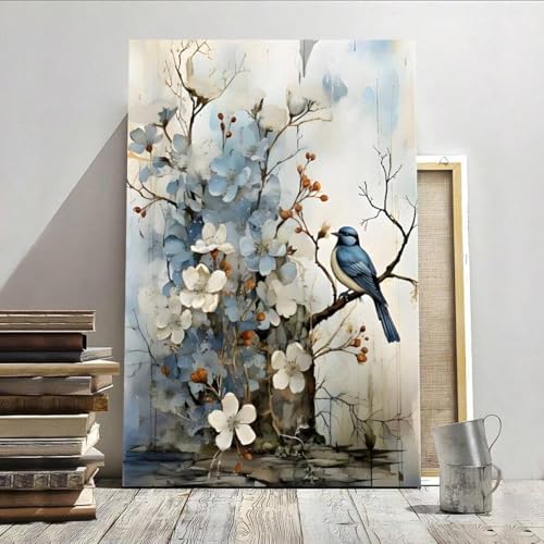 Oiseau bleu art mural vintage pour créer un cocon zen dans votre chambre