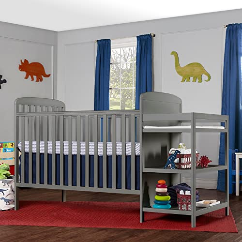 Image of Dream On Me Anna 4-in-1 Full-Size Crib and Changing Table Combo in Steel Grey, Greenguard Gold Certified, Non-Toxic Finishes, Includes 1 inch Changing Pad, Wooden Nursery Furniture (Pack of 2)