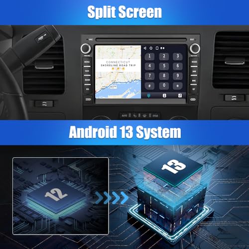 Junsun Car Radio Stereo for Chevy Silverado GMC Sierra 2007-2013, Android 13 with CarPlay Android Auto Bluetooth GPS Navigation Touch Screen Head Unit, 7 Inch IPS Screen 2GB RAM+ 32GB ROM