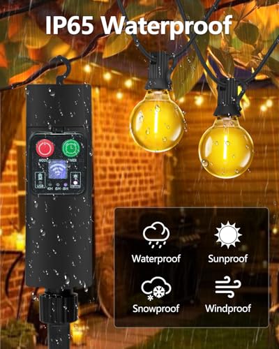 Bowfar Lichterkette Außen Batterie - G40 6M 10LED Glühbirnen Lichterkette Outdoor Warmweiß mit Memory-Funktion Timer Garten Beleuchtung IP65 String Lights für Balkon Baum Bistro Party Pavillon Camping