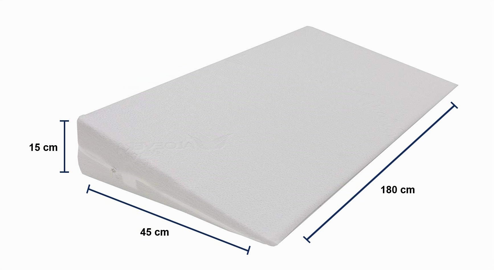 Dibapur Cuña con funda de aloe vera, cuña para colchón, elevador de colchón, cuña para cama, colchón, cuña con funda doble (180 x 45 x 15/1 cm)