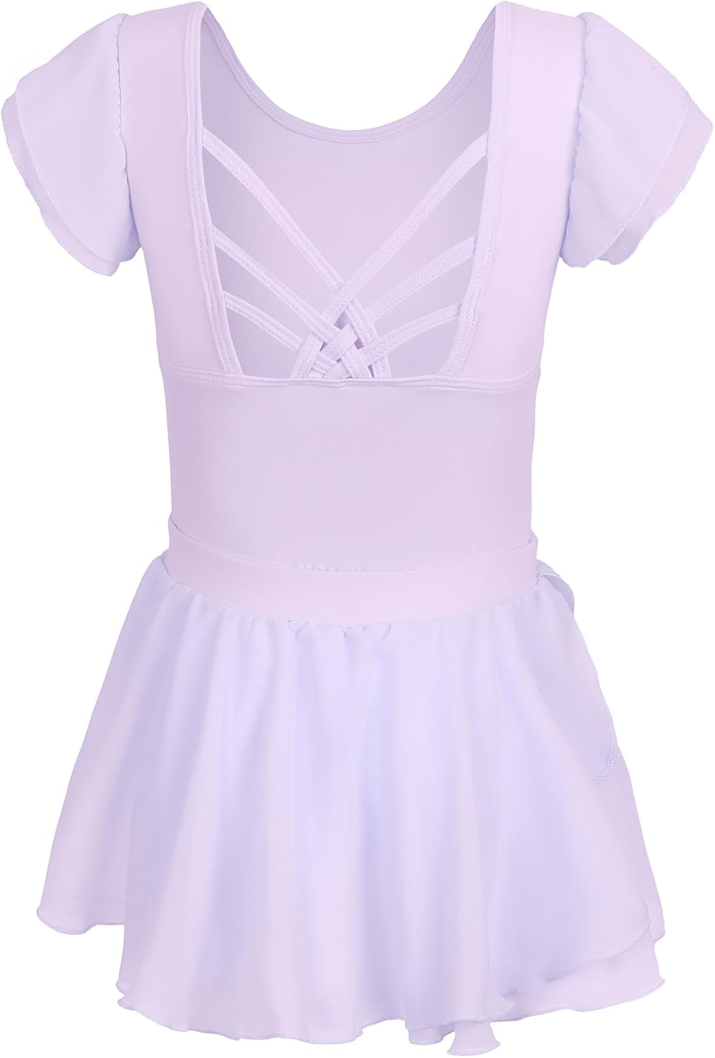 Girls Ballet Leotard Dress Toddler Short Sleeve Cross Back 2PCS Set Detachable Skirt for Dance Training