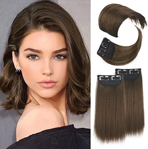 LNERATO 4 PCS Hair Toppers for Women Synthetic Clips in Hair Topper Invisible Clips in Hair Extension with Thinning Hair Adding Hair Volume Hairpieces for Daily Use(Double 4 inch and Double 8 inch,Black Brown)