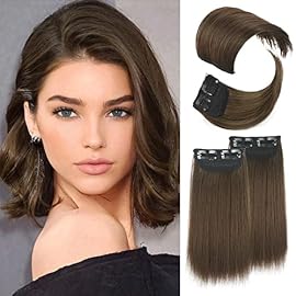 LNERATO 4 PCS Hair Toppers for Women Synthetic Clips in Hair Topper Invisible Clips in Hair Extension with Thinning Hair Adding Hair Volume Hairpieces for Daily Use(Double 4 inch and Double 8 inch,Black Brown)