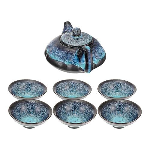 Juego de té de cerámica azul OUNONA ideal para disfrutar de tus infusiones al aire libre 2
