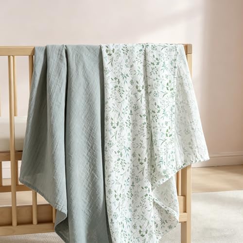 Image of POMISO Muslin Swaddle Blankets for Boys & Girls, Newborn Receiving Blankets, 4 Pack Soft Breathable Baby Swaddles, Large 47x47 Inches, Rain Forest