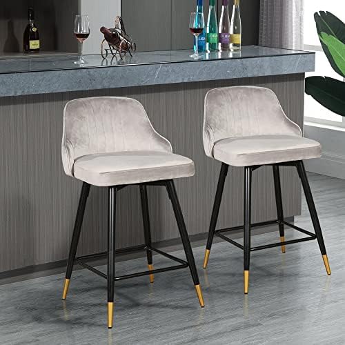 Swivel Counter Height Bar Stools Set of 2,Velvet Barstool with Low Back and Footrest,Counter Height Swivel Stool,Modern Bar Chairs Armless Kitchen Counter Barstools,Upholstered Island Stools Pub Home
