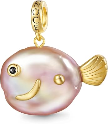 GNOCE Purple Fish Baroque Pearl S925 Sterling Silver Pendant Dangle Charm for Her, S925 Sterling Silver Dangle Charm for Women Wife, Valentines Day, Mothers Day Jewelry Gift