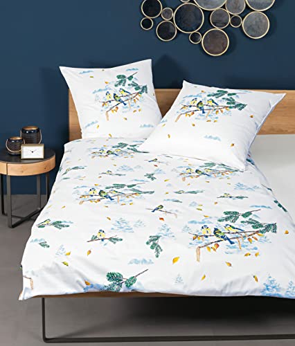 Wendebettwäsche JANINE modern art 42098 Bettwäsche Gr B L 135 cm x 200 cm (1 St) B L 80 cm x 80 cm (1 St) Mako-Satin blau (eisblau) Bettwäsche 135x200 cm mit Reißverschluss