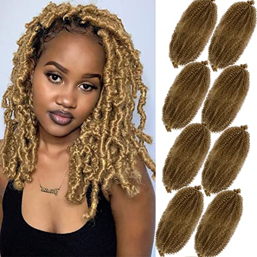 Honey Blonde Braiding Hair 14 Inch Springy Afro Twist Hair 8 Packs Spring Twist Hair For Distressed Soft Locs Marley Twist Crochet Braiding Hair for Women Synthetic Hair Extensions