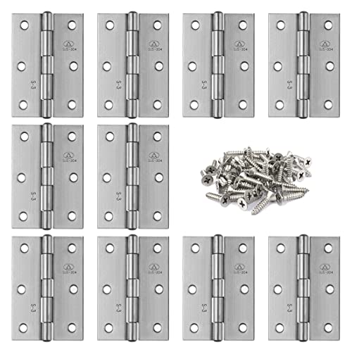 Adiyer 10pcs 304 Stainless Steel 2.5-inch Folding Butt Hinges Home Furniture Hardware Door Hinges for Case Lid Wooden Jewelry Box Lid (63mm x 41mm x 1.2mm)