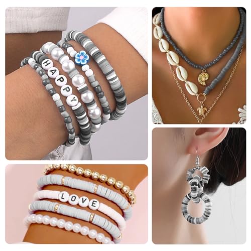 Dotilili 3164 Pièces Noir Perles Heishi, 6mm Perle Plate pour Bracelet Kit Bracelet Perle avec Perles Lettres Pendentifs Charms Fabrication de Bijoux pour DIY Collier Cadeaux pour Noël – vue 6
