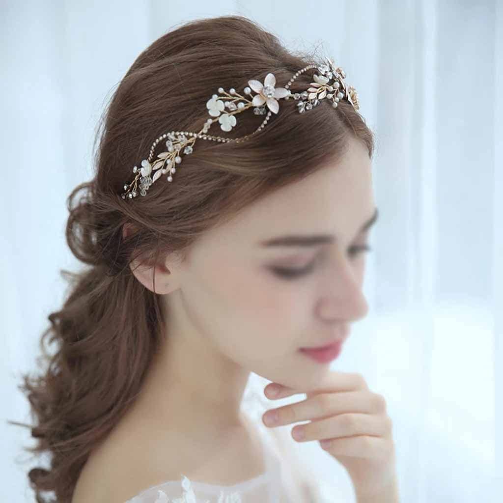 Bridal Tiara Headband Gold Floral Wedding Hair Piece Ornaments Women Prom Accessories