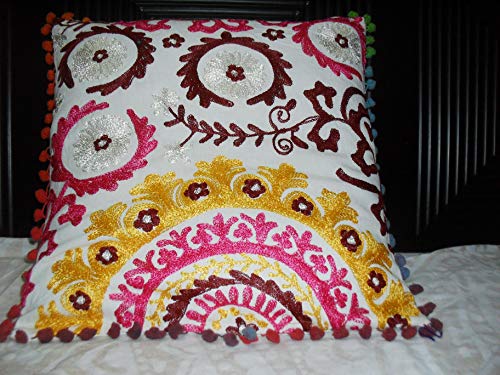 Housse de coussin multicolore indienne Suzani fait main pour lit et banc - 4