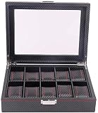 Casa cien torres HETM Caja De Reloj Caja De Joyería Regalo De Viaje para Hombres Y Mujeres 10 Caja De Almacenamiento Abatible con Techo Solar De Fibra De Carbono Negra De Alta Expositor Caja Joyero para Guardar