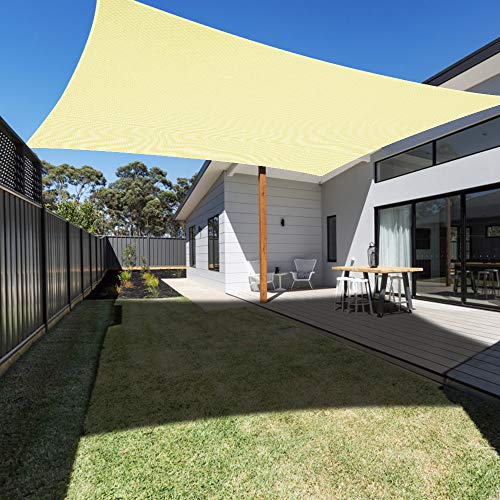 Ankuka 3m x 4m Rectangle Sun Shade Sail Water Resistant Outdoor Garden Patio Cream Sun Sail Waterproof Shade Sail Canopy 98% UV Block With Free Rope (Beige)