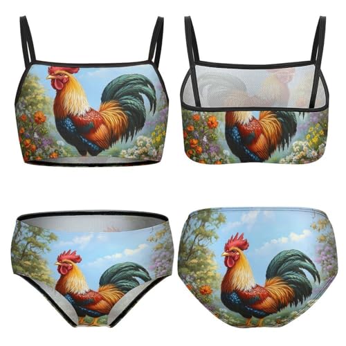Rooster Girls Swimsuits Two Piece Bikini Sets Beach Sport Swimwear Bathing Suit3