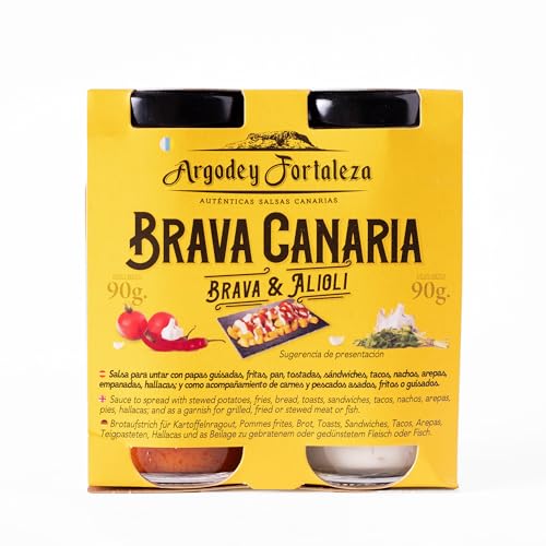 Argodey Fortaleza Pack Brava Canaria: Alioli & Salsa Brava - Autenticas Salsas Canaria Perfecta y Versatil para Untar con Pan, Tostadas, Arepas, Papas. Sin Conservantes ni Aditivos Artificiales