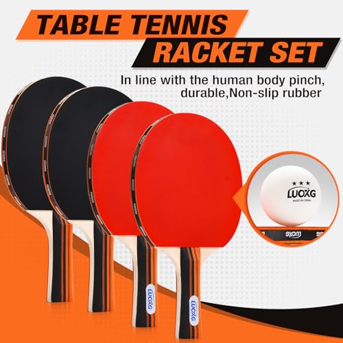 image for LUOXG Ping Pong Paddles Set of 4, Ping Pong Paddles and Balls, Table T