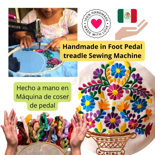 Mexican White Apron For Women, Pinafore Neck Strap Flower Embroidered 100% Cotton, Restaurant Kitchen Food Taco Tuesday Cinco De Mayo Cooking Waitress Chef Grill Baking Bbq Tamales Guacamole Nachos #TOP4